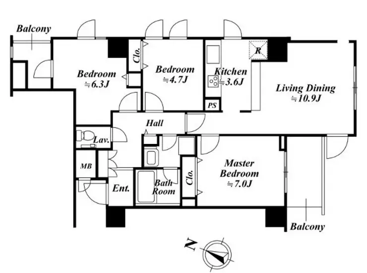 アクロス目黒タワー 7階階 間取り