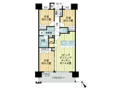 MJR大分ブランシエラ(3LDK/14階)の間取り写真