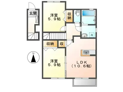 エルメゾン浦田B棟(2LDK/2階)の間取り写真