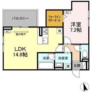 セレスティア長良 ウエスト(1LDK/2階)の間取り写真
