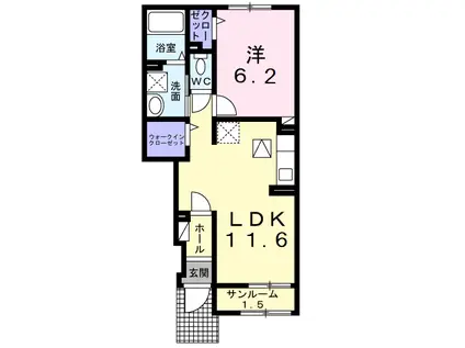 パルテールB DK(1LDK/1階)の間取り写真