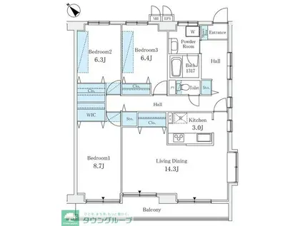リューズ・リバー月島(3LDK/8階)の間取り写真