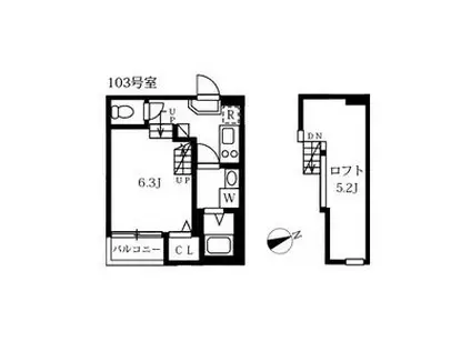 ハーモニーテラス八田II(1K/1階)の間取り写真