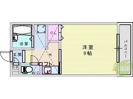 シエテ淡路(1K/2階)の間取り写真