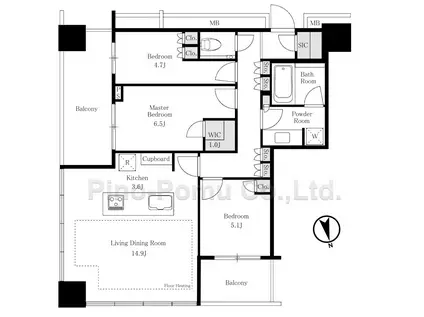 ワールドタワーレジデンス(3LDK/19階)の間取り写真