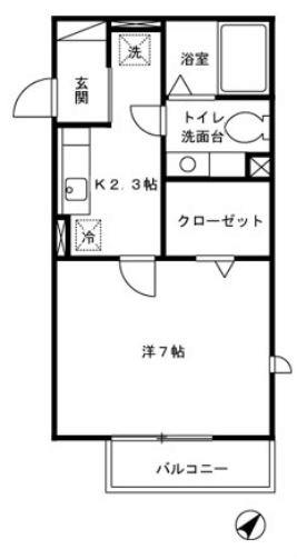 グラフィアス湘南(1K/2階)の間取り写真