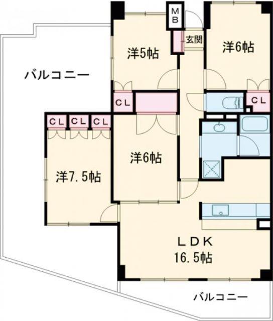 グランコート富雄(4LDK/5階)の間取り写真