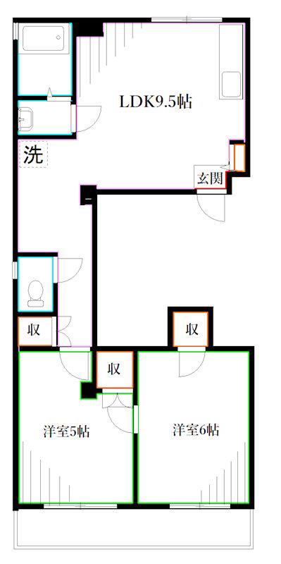 センチュリー三鷹(2LDK/4階)の間取り写真