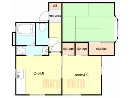 リビング芦屋(2DK/1階)の間取り写真