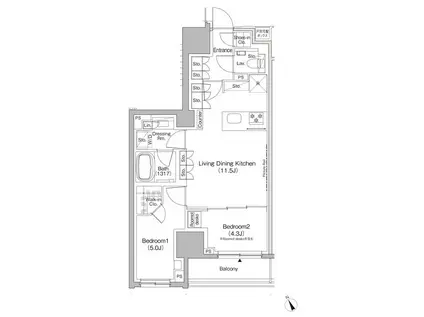 ザ・パークハビオ日本橋茅場町(2LDK/7階)の間取り写真