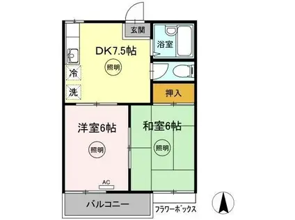 三宝ハイツ A棟(2DK/2階)の間取り写真