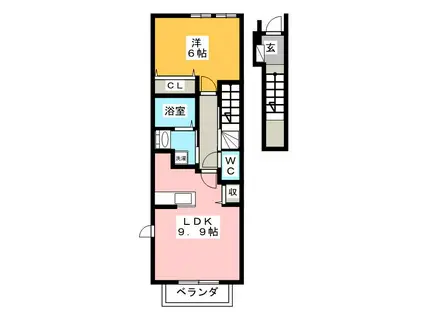 カレントB(1LDK/2階)の間取り写真