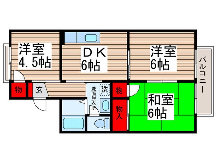 サンモールおゆみ野B(3DK/2階)の間取り写真