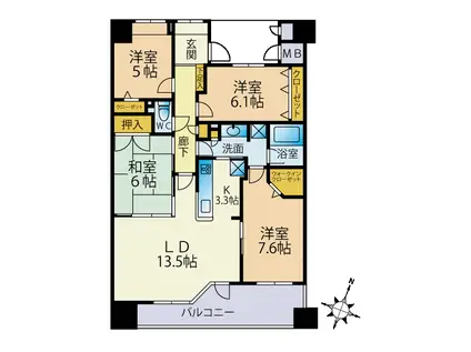 アプローズ薬院デュオウエスト(4SLDK/9階)の間取り写真