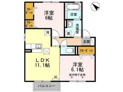 ウィステリアC・D(2LDK/1階)の間取り写真