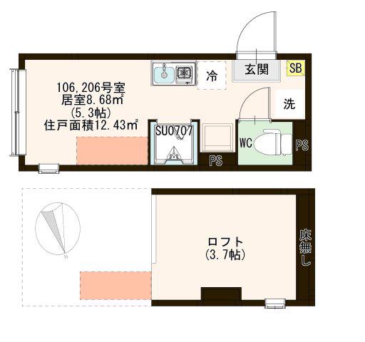 ECLAT(ワンルーム/1階)の間取り写真