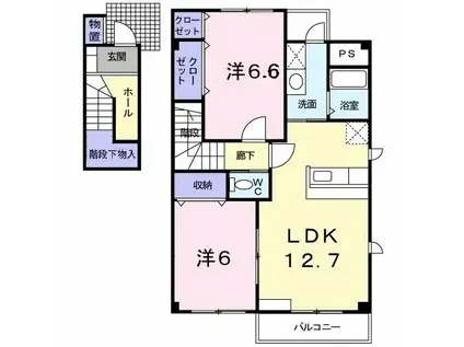 グレース・ドゥ(2LDK/2階)の間取り写真