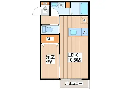 LINO小松島(1LDK/1階)の間取り写真