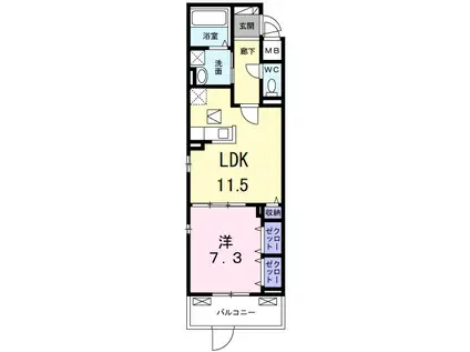 プリムローズ桂川(1LDK/1階)の間取り写真