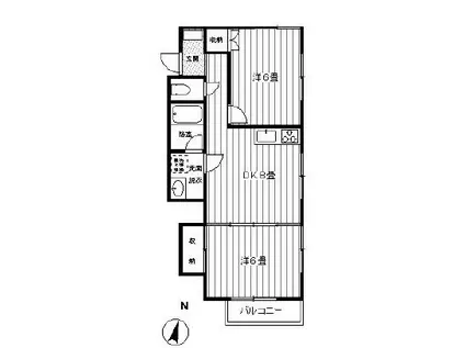 ヒローズハイツII(2DK/1階)の間取り写真