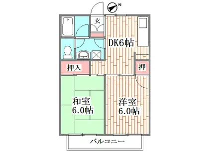 ヴィラソレイユB(2DK/2階)の間取り写真