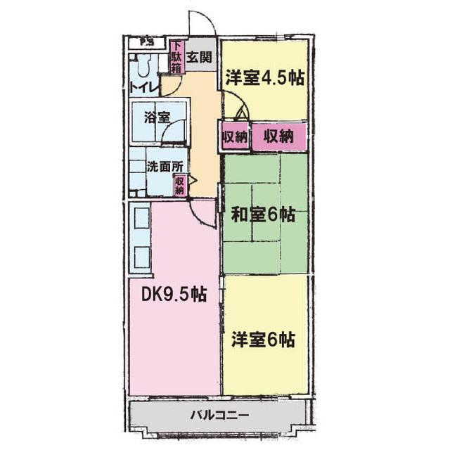 シャロム大和(3DK/5階)の間取り写真