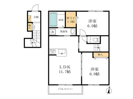 フラン フラン(2LDK/2階)の間取り写真