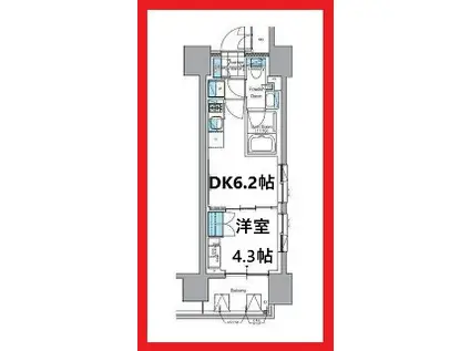 ジェイ.リヴェール上野入谷プレイス(1DK/8階)の間取り写真