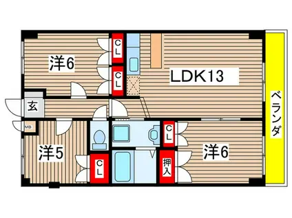 山ノ神マンション(3LDK/4階)の間取り写真