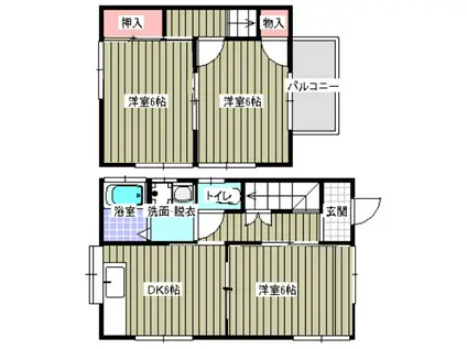 ＪＲ山陽本線 東福山駅 徒歩52分 2階建 築37年(3DK/1階)の間取り写真