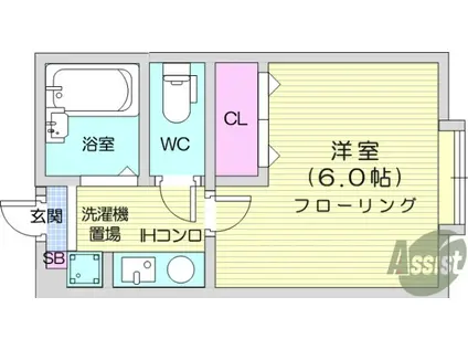 ベルシティ東仙台(1K/1階)の間取り写真