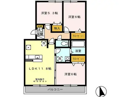 グランドマーニ A棟(3LDK/1階)の間取り写真