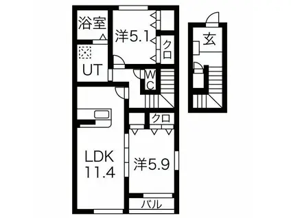 MAISON KUDOU A棟(2LDK/2階)の間取り写真