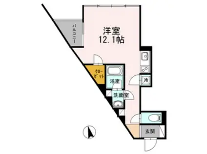 カスタリア目黒長者丸(ワンルーム/2階)の間取り写真