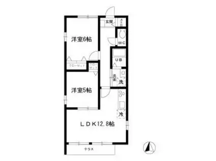 キャッスル本庄B棟(2LDK/1階)の間取り写真