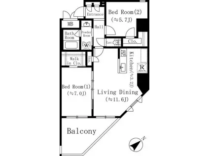 堀之内マンション(2LDK/3階)の間取り写真