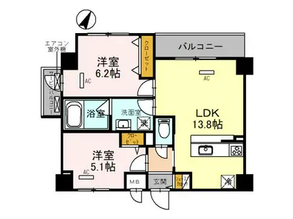 VILLAGE土佐堀(2LDK/2階)の間取り写真