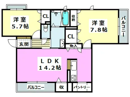 シャーメゾン花水木(2LDK/3階)の間取り写真