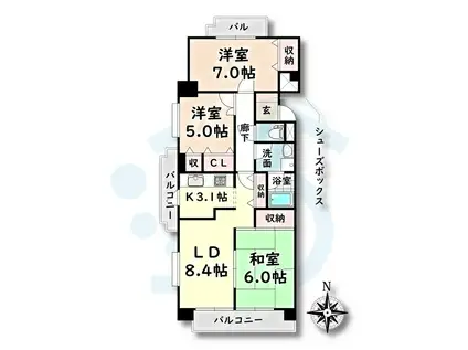 クレスト石川橋(3LDK/3階)の間取り写真