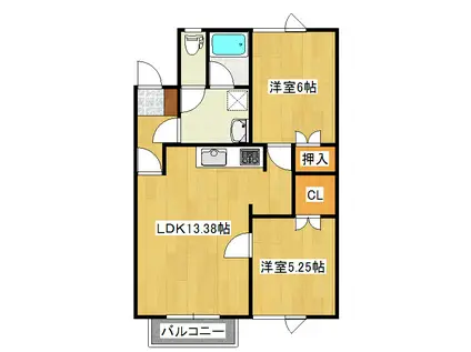 ハーモニー三輪(2LDK/2階)の間取り写真