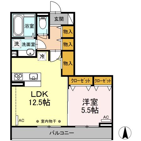 ラネージュ1(1LDK/2階)の間取り写真