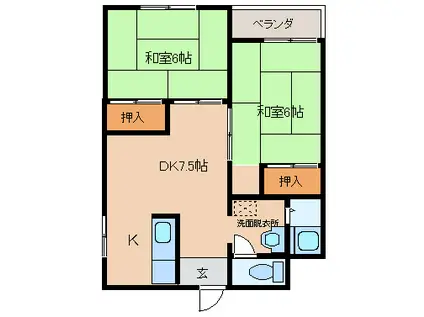 西田ハイツ(2DK/2階)の間取り写真