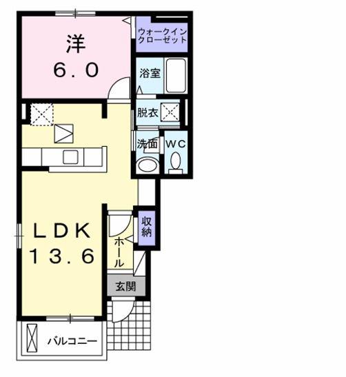 グランパール延方I(1LDK/1階)の間取り写真