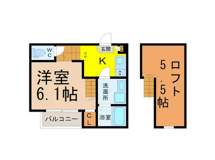 天白区大坪二丁目Bコーポ(1SK/2階)の間取り写真