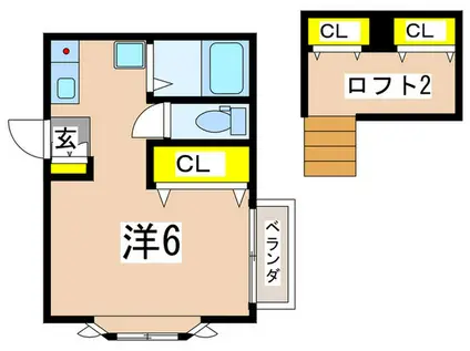 プログレンス松(ワンルーム/2階)の間取り写真