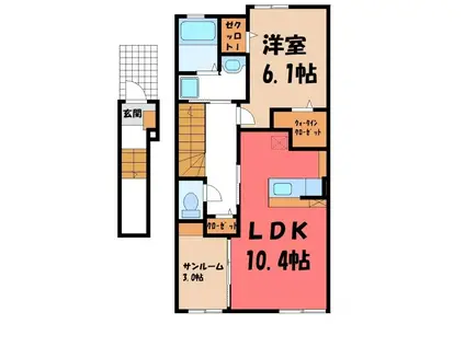 メゾン ヴィオラ(1LDK/2階)の間取り写真