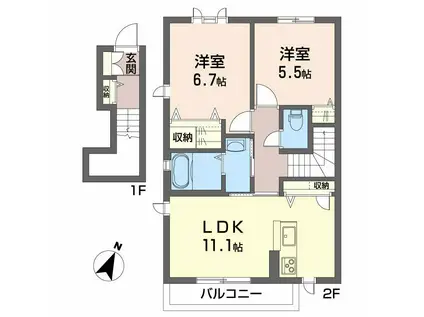 シャーメゾン クレスト(2LDK/2階)の間取り写真