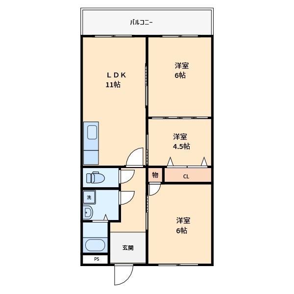 シャトー塚口B棟(3LDK/4階)の間取り写真