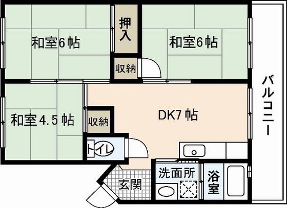 城元マンション(3DK/1階)の間取り写真