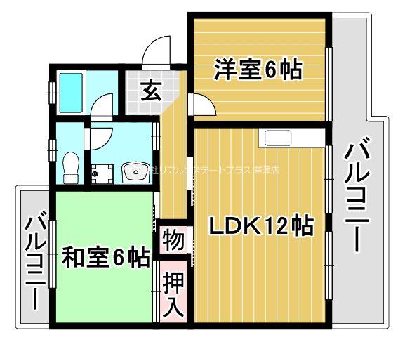 栗東ハイツ(2LDK/3階)の間取り写真